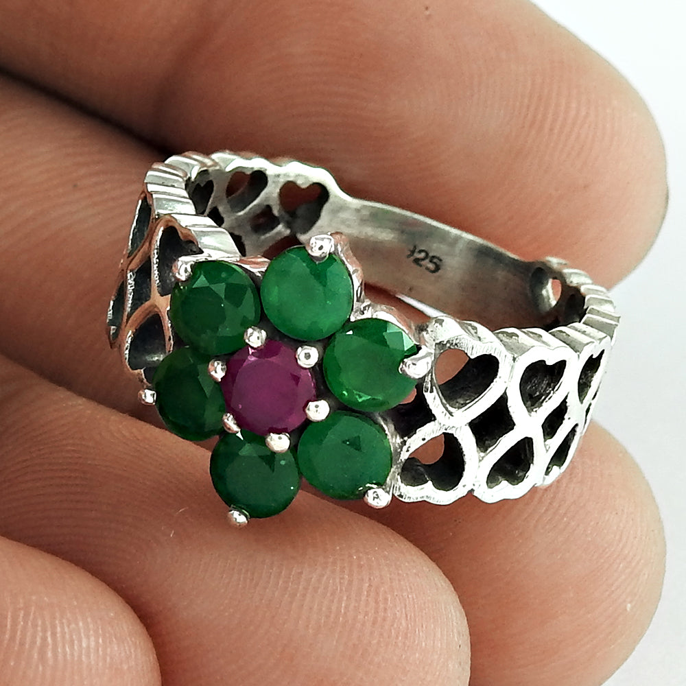 Summer Stock 925 Sterling Silver Green Onyx, Ruby Ring