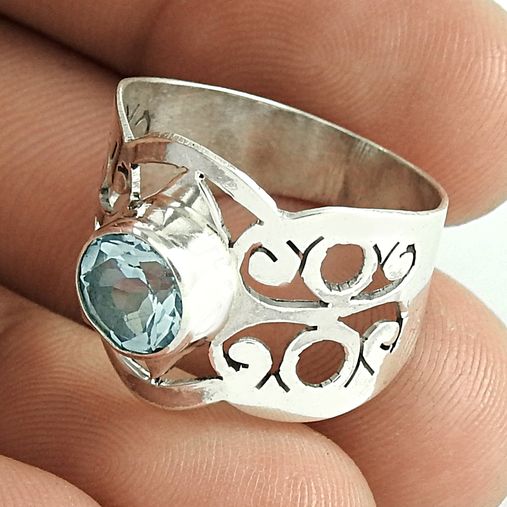 Handmade Blue Topaz Gemstone 925 Sterling Silver Ring