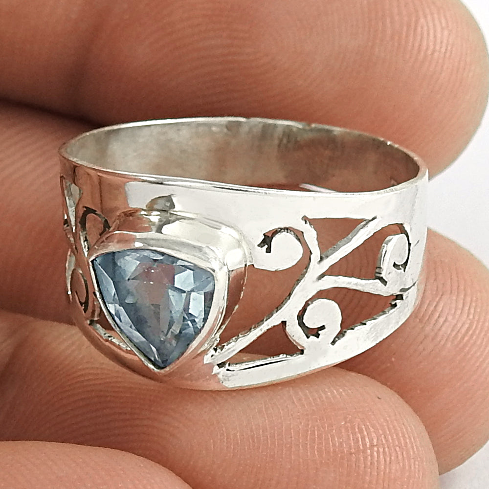 Indian Fashion Blue Topaz Gemstone 925 Sterling Silver Ring Manufacturer India