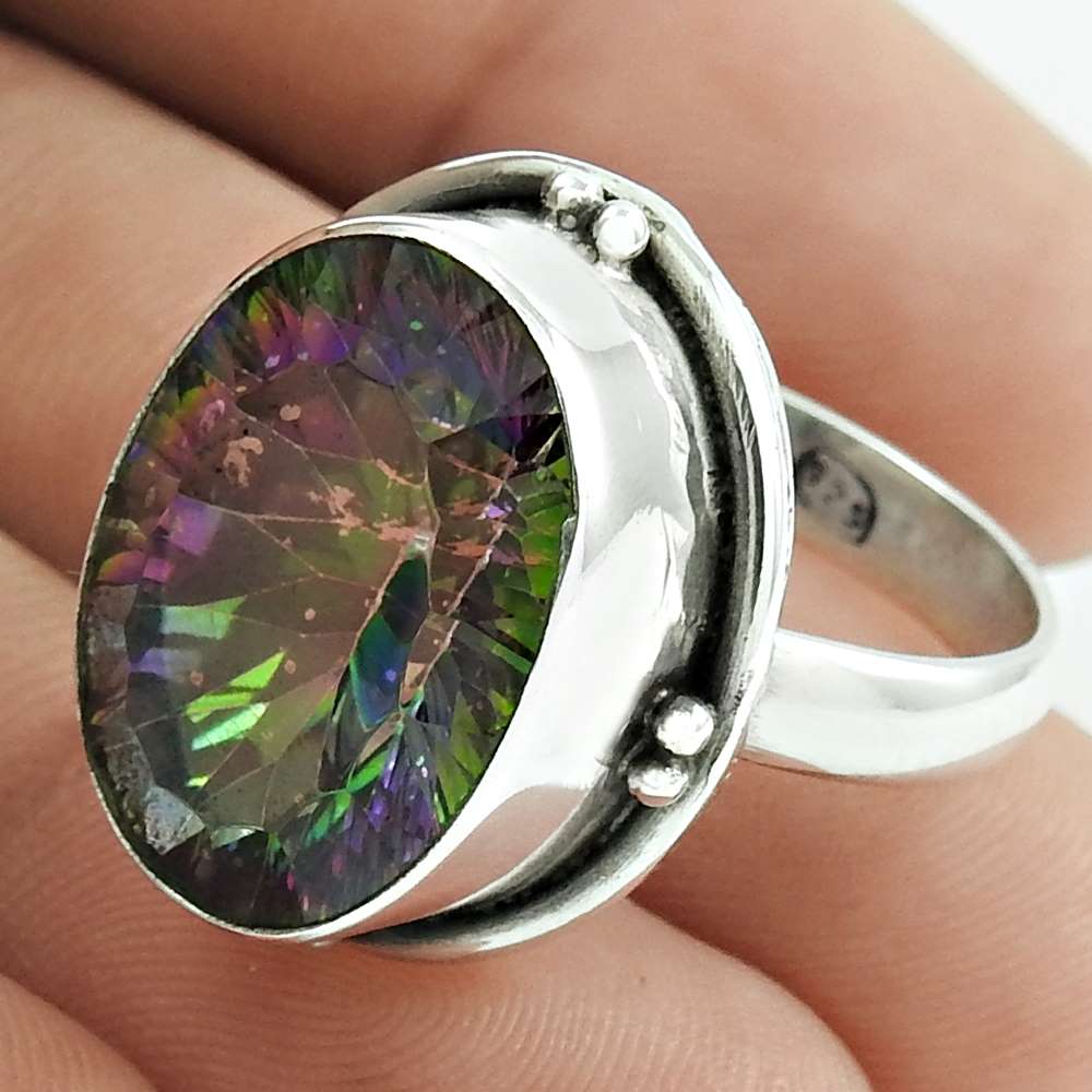 Christmas Gift 925 Silver Natural Mystic Cocktail Vintage Ring Size 8.5 B17