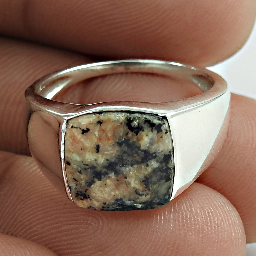 Daily Wear 925 Sterling Silver Brown Hakka Gemstone Ring Jewelry