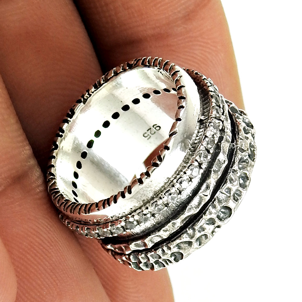 Good-Looking 925 Sterling Silver CZ Gemstone Spinner Ring Size 7 Jewelry T79