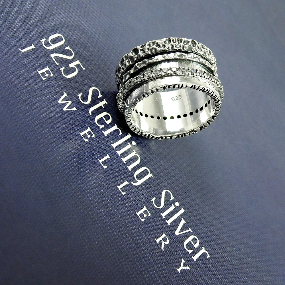 Good-Looking 925 Sterling Silver CZ Gemstone Spinner Ring Size 7 Jewelry T79