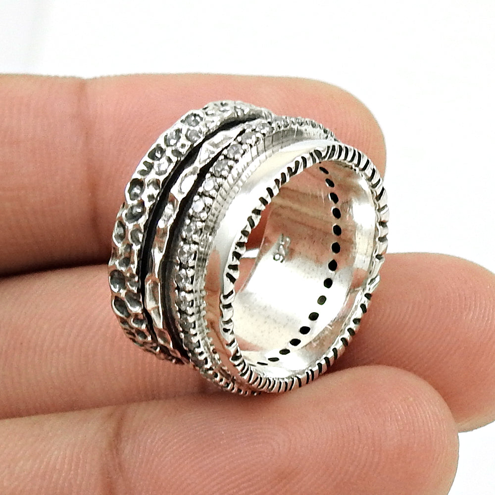 Good-Looking 925 Sterling Silver CZ Gemstone Spinner Ring Size 7 Jewelry T79