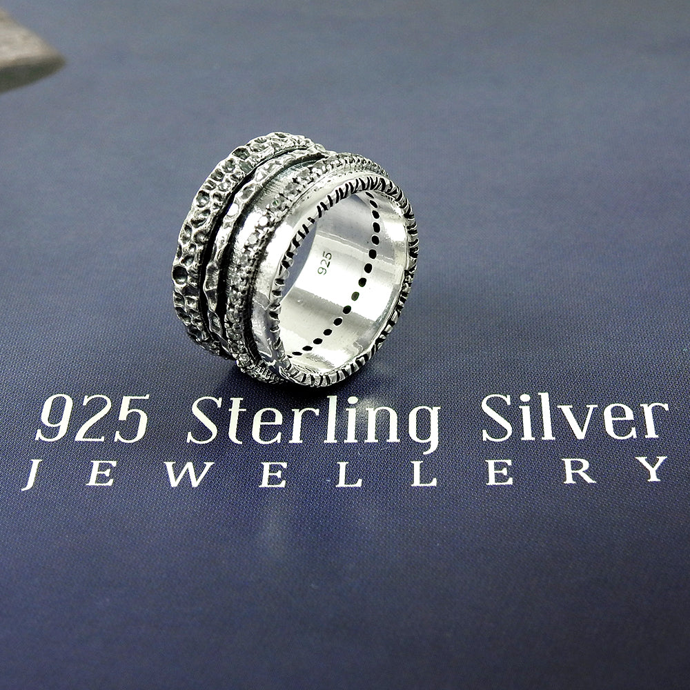 Good-Looking 925 Sterling Silver CZ Gemstone Spinner Ring Size 7 Jewelry T79