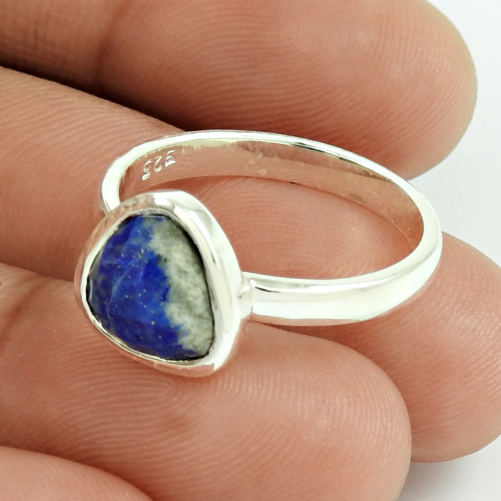Natural LAPIS LAZULI Ring Size 7.5 925 Solid Sterling Silver HANDMADE PP9