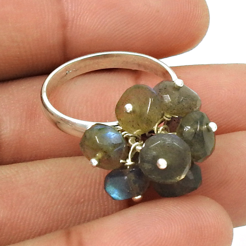 HANDMADE 925 Sterling Silver Jewelry Natural LABRADORITE Beaded Ring Size 8.5 AF19