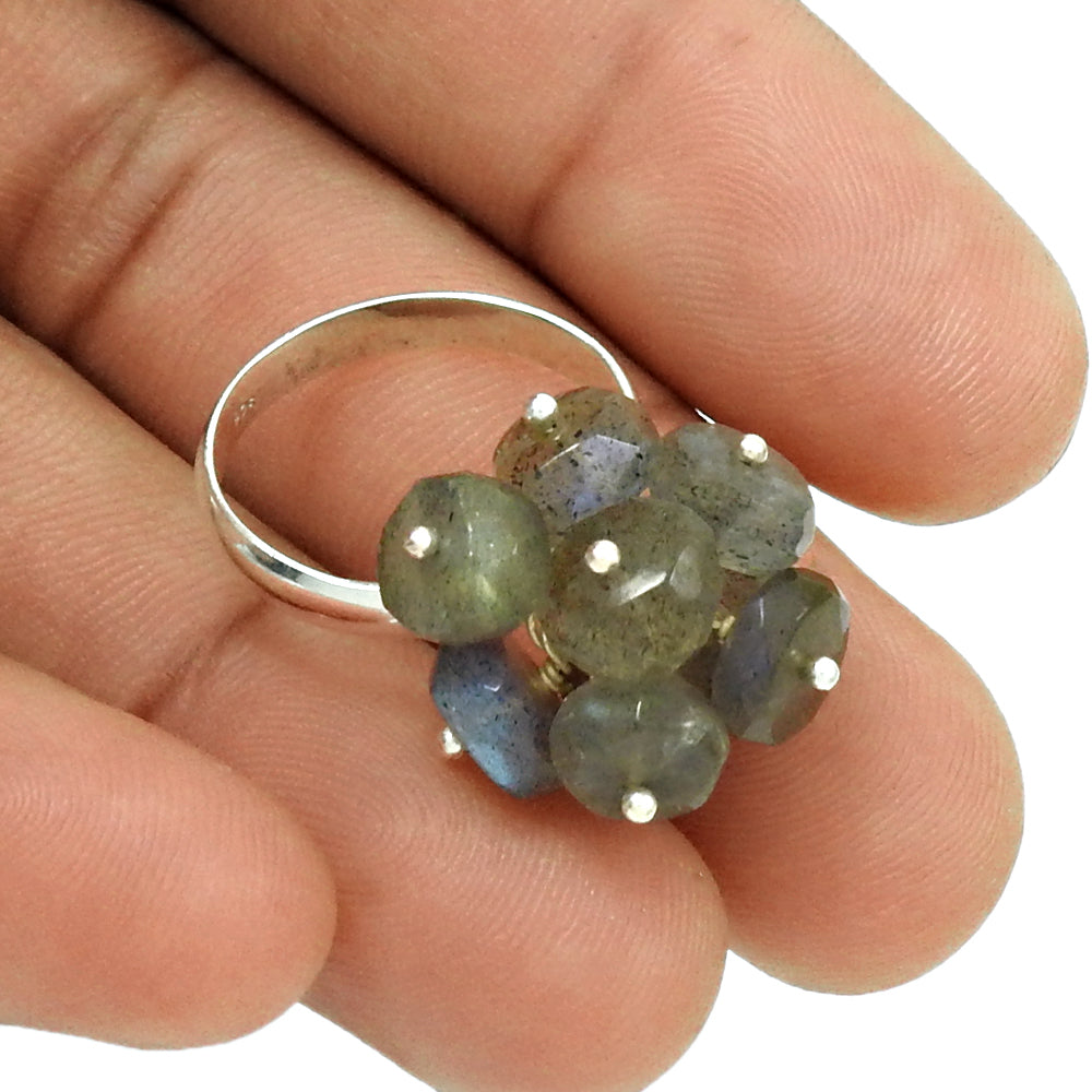 HANDMADE 925 Sterling Silver Jewelry Natural LABRADORITE Beaded Ring Size 8.5 AF19