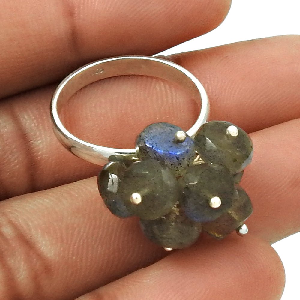 HANDMADE 925 Sterling Silver Jewelry Natural LABRADORITE Beaded Ring Size 8.5 AF19
