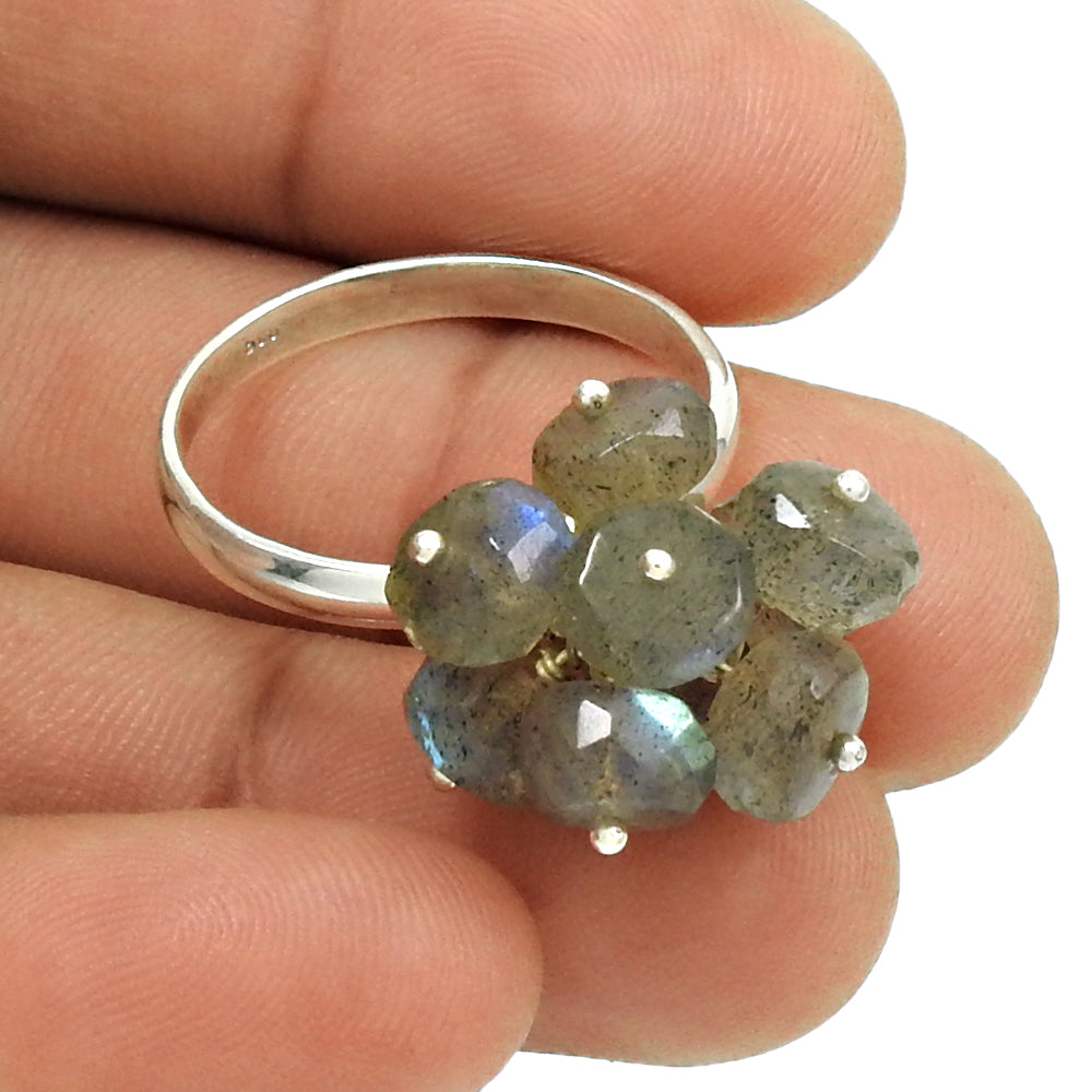 HANDMADE 925 Sterling Silver Jewelry Natural LABRADORITE Beaded Ring Size 8.5 AF19