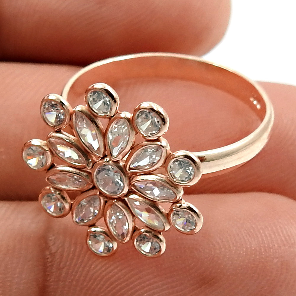 Gold Plated 925 Sterling Silver White CZ Gemstone Ring Indian Handmade Jewelry E70