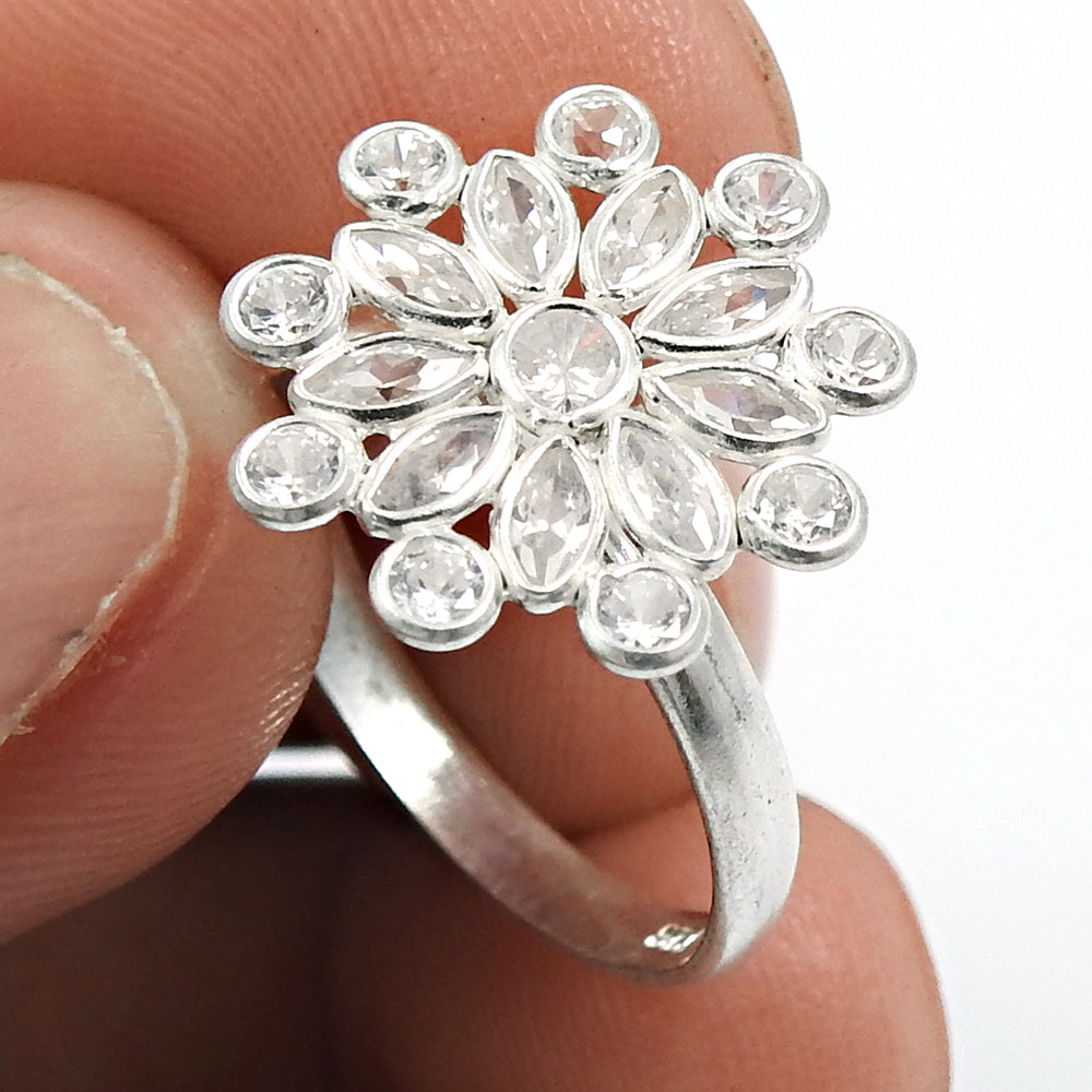 White CZ Gemstone Ring 925 Sterling Silver Vintage Look Jewelry J70