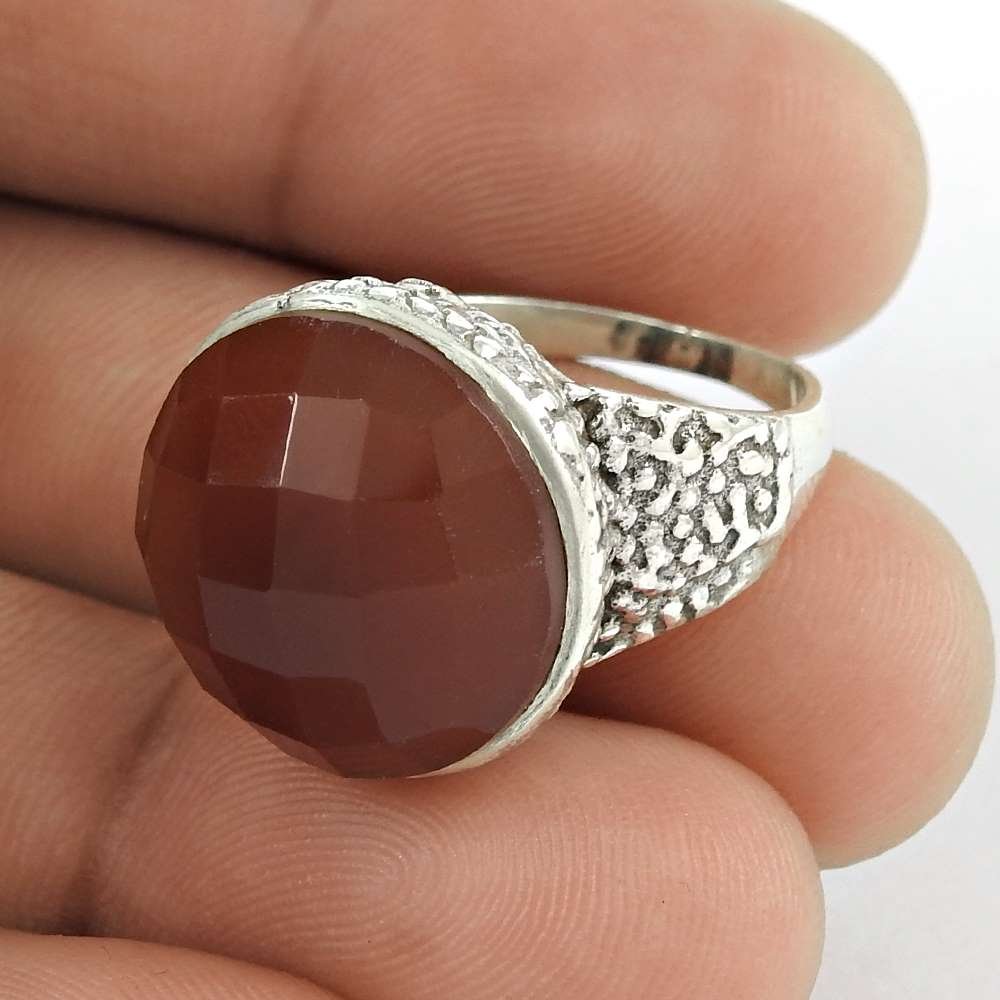 Woman Gift Natural Carnelian Cocktail Boho Ring Size 7 925 Silver V30