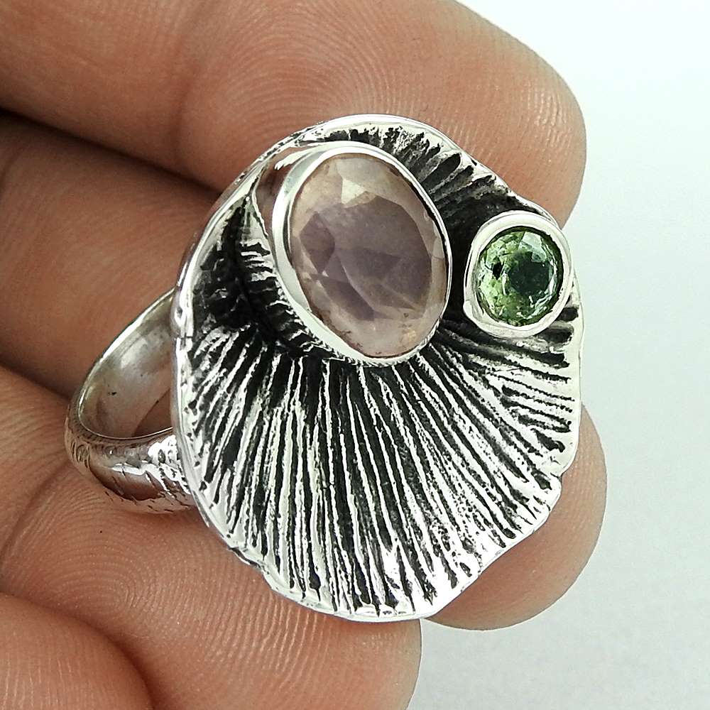 Woman Gift 925 Silver Natural Rose Quartz Gemstone Cocktail Ring Size 7 A34