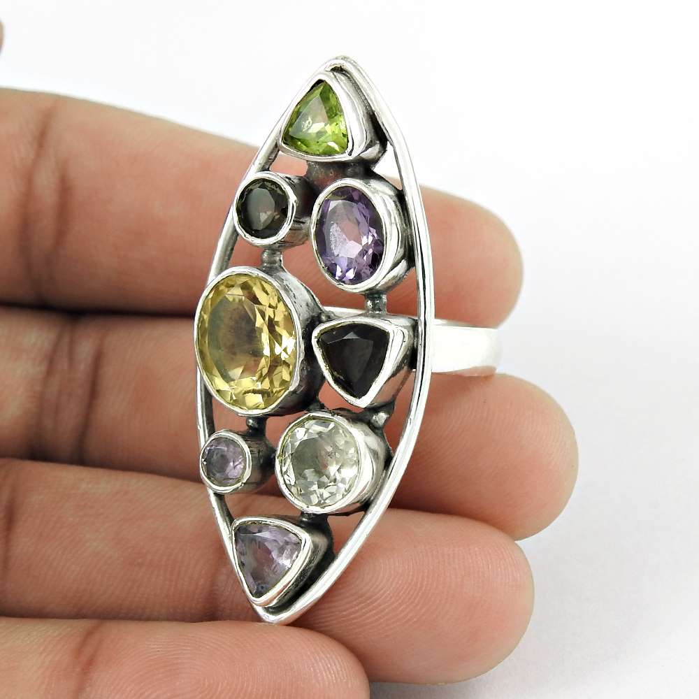 Natural Citrine Gemstone 925 Silver Statement Woman Gift Ring Size 8 K14