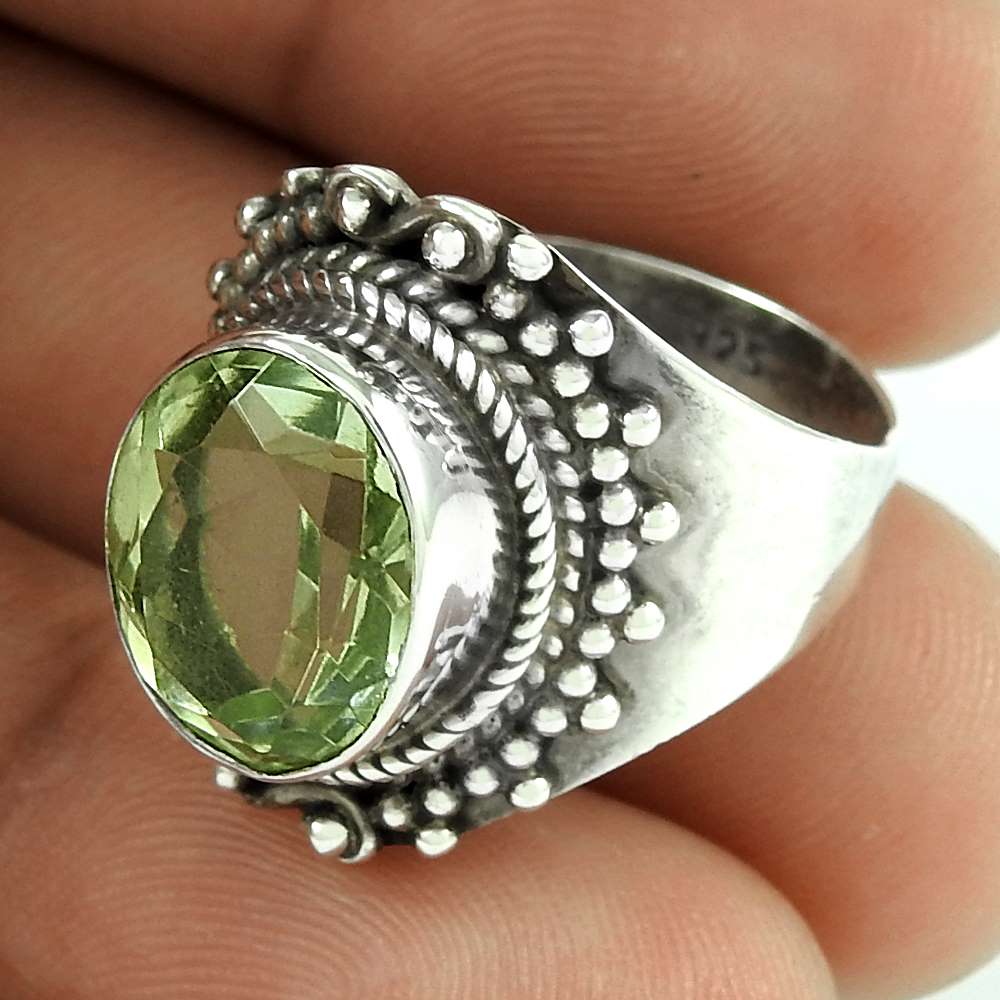 Natural Green Amethyst Gemstone 925 Silver Solitaire Ring Size 8 For Women D31