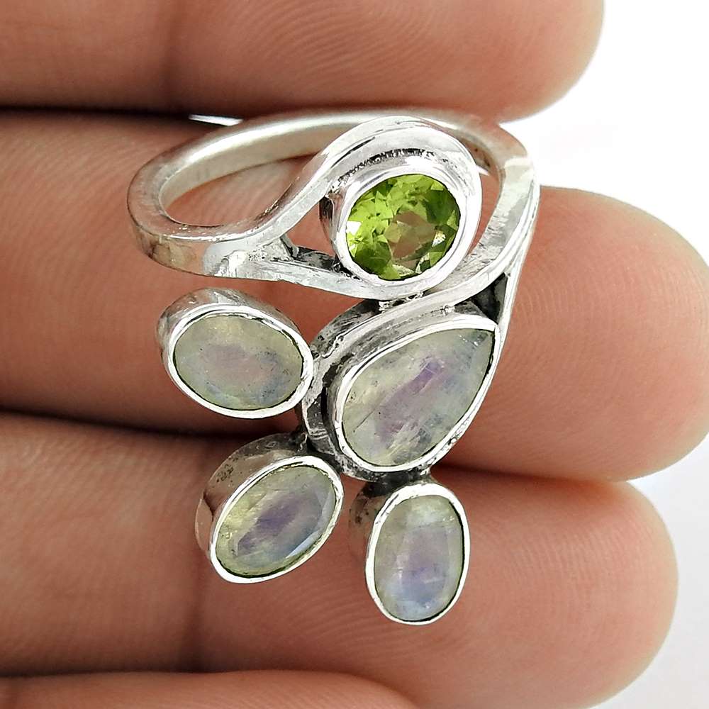 Natural Moonstone Gemstone 925 Silver Solitaire Boho Ring Size 6.5 For Girls E31