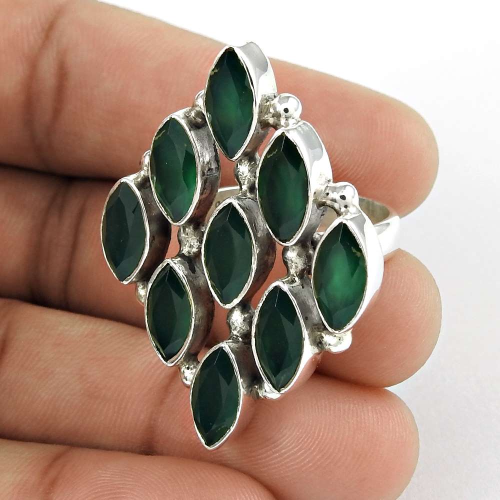 Woman Gift 925 Silver Natural Onyx Gemstone Cocktail Ring Size 7.5 B34