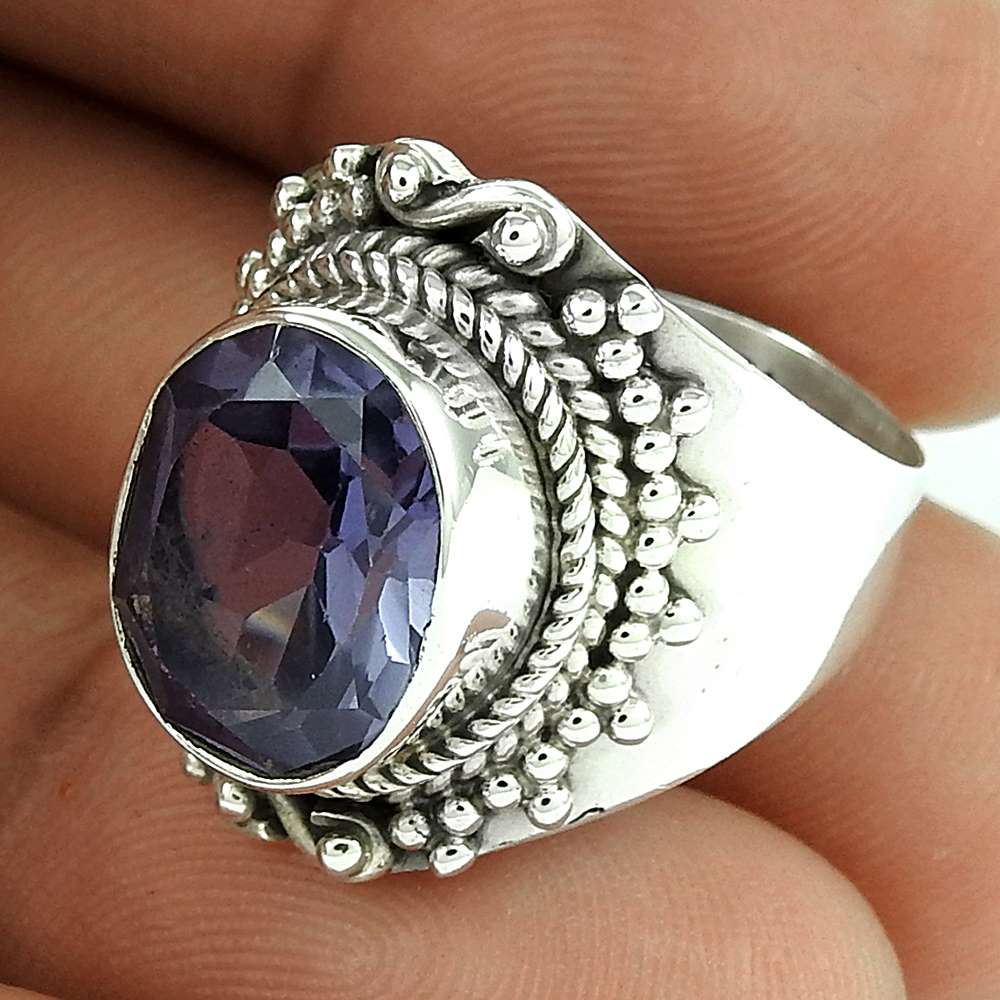 Natural Amethyst Gemstone 925 Silver Statement Boho Ring Size 7.5 For Women H31