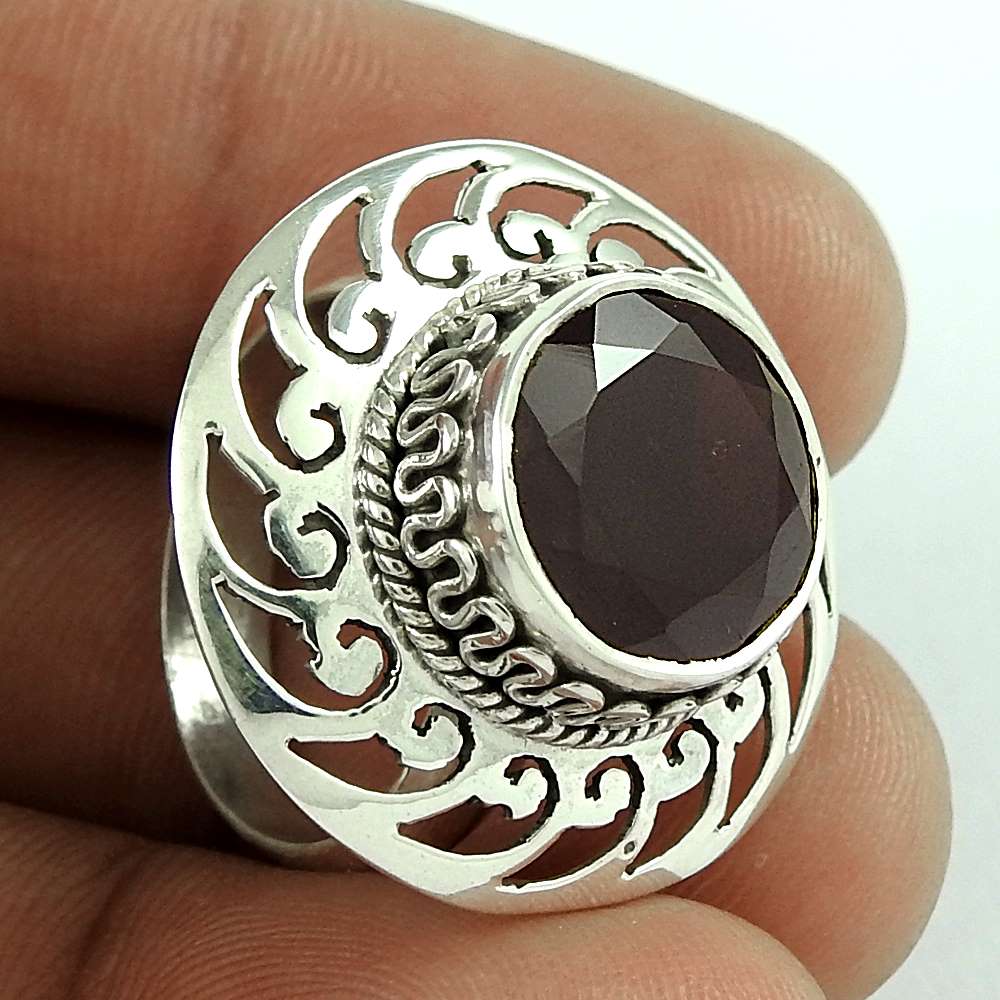 Woman Gift Natural Garnet Gemstone Statement Ring Size 5.5 925 Silver E34