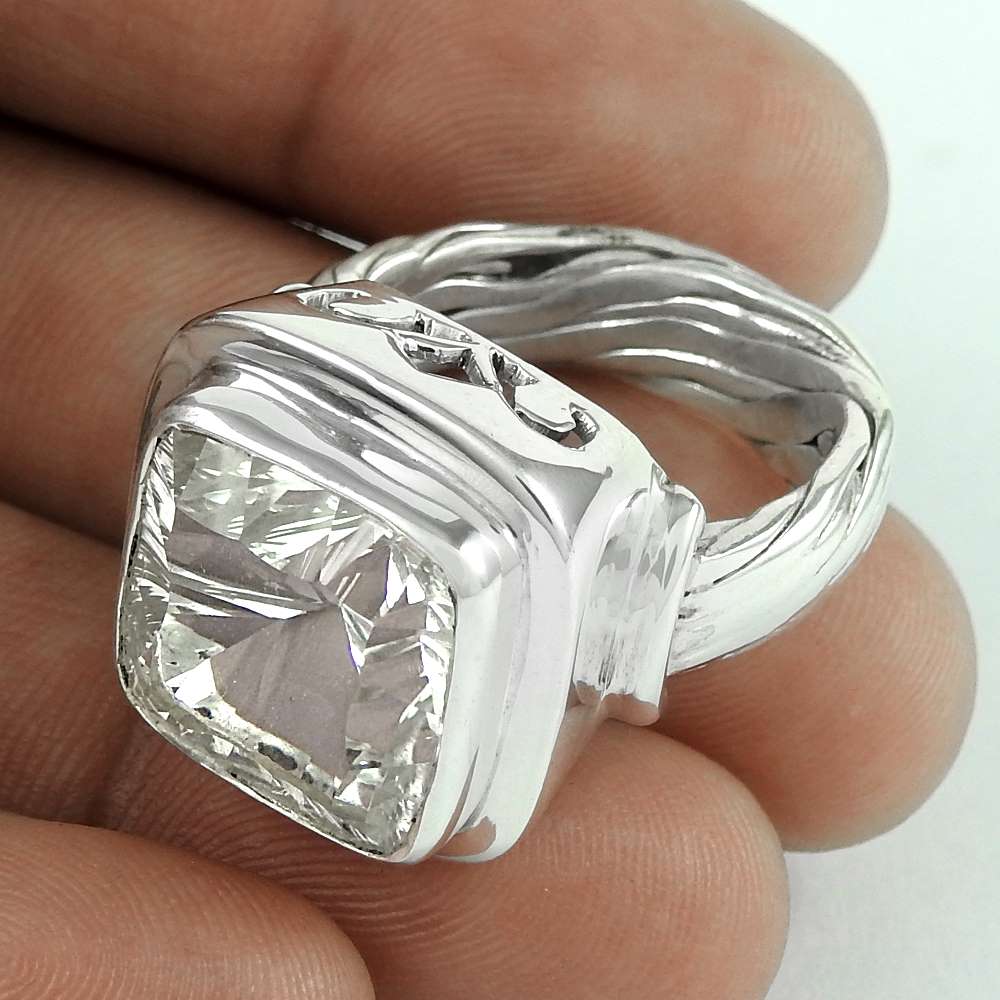 Natural Crystal Gemstone Cocktail Boho Clear Ring Size 6.5 925 Silver P14