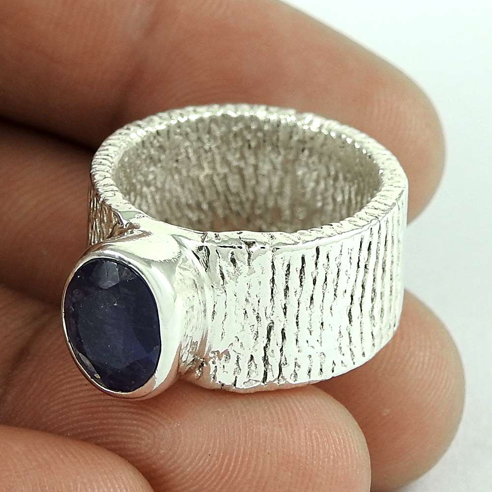 Natural Iolite Gemstone Cocktail Ring Size 7 925 Sterling Silver For Girls Q2