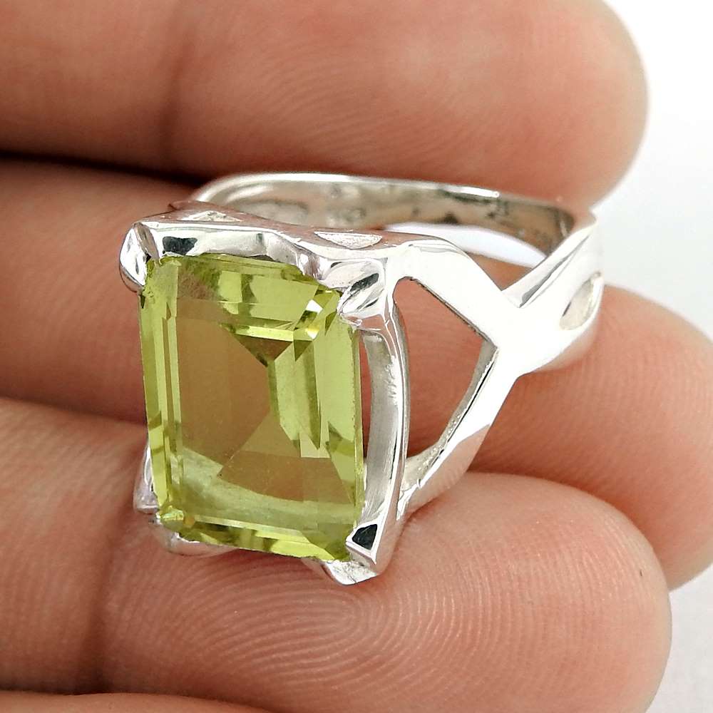 Natural Lemon Topaz Gemstone Solitaire Ethnic Ring Size 7.5 925 Silver J28