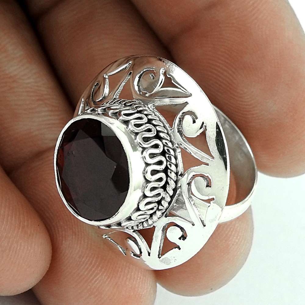 Woman Gift Statement Ring Size 6 925 Silver Natural Garnet Gemstone I34
