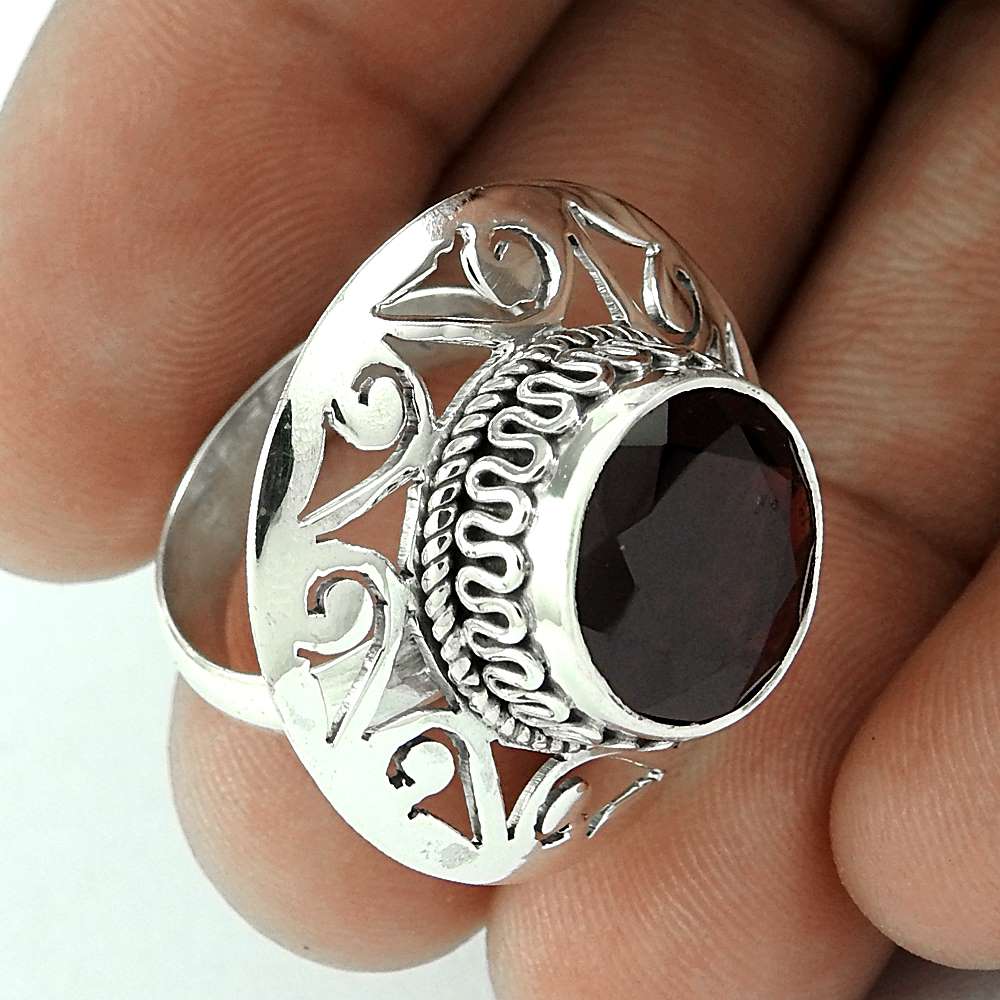 Woman Gift Statement Ring Size 7 925 Silver Natural Garnet Gemstone J34