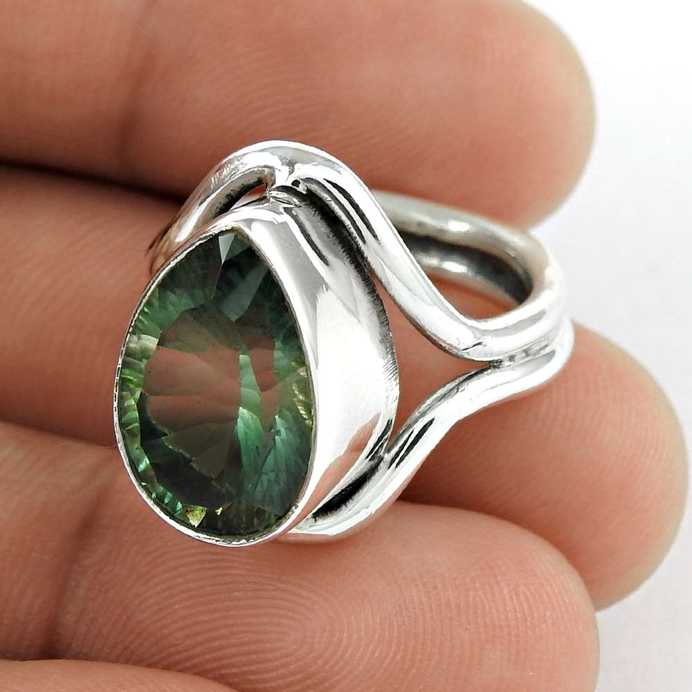 Woman Gift Natural Mystic Solitaire Ring Size 6.5 925 Sterling Silver F35