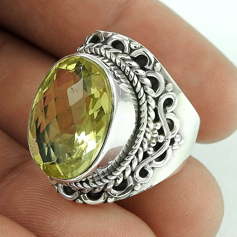 Woman Gift Cocktail Ring Size 7 925 Silver Natural Lemon Topaz Gemstone H35