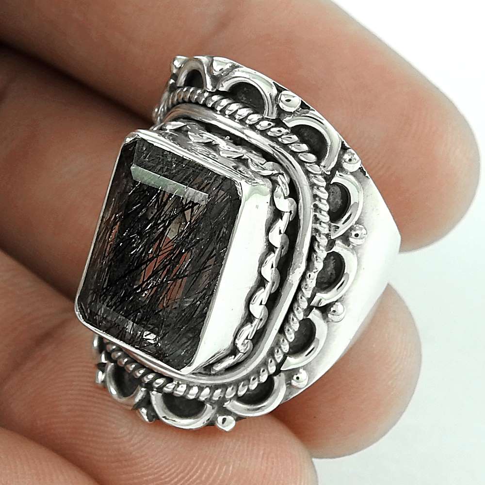 Woman Gift Natural Rutile Gemstone 925 Silver Cocktail Ring Size 7 I35