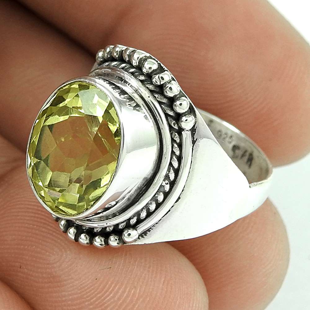 Woman Gift Lemon Topaz 925 Silver Statement Ethnic Ring Size 8 Z57