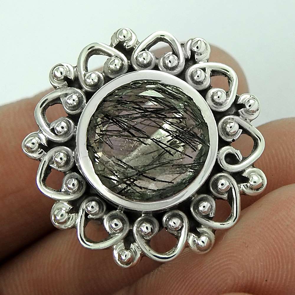 Woman Gift Natural Rutile Solitaire Ring Size 6 925 Silver Y31