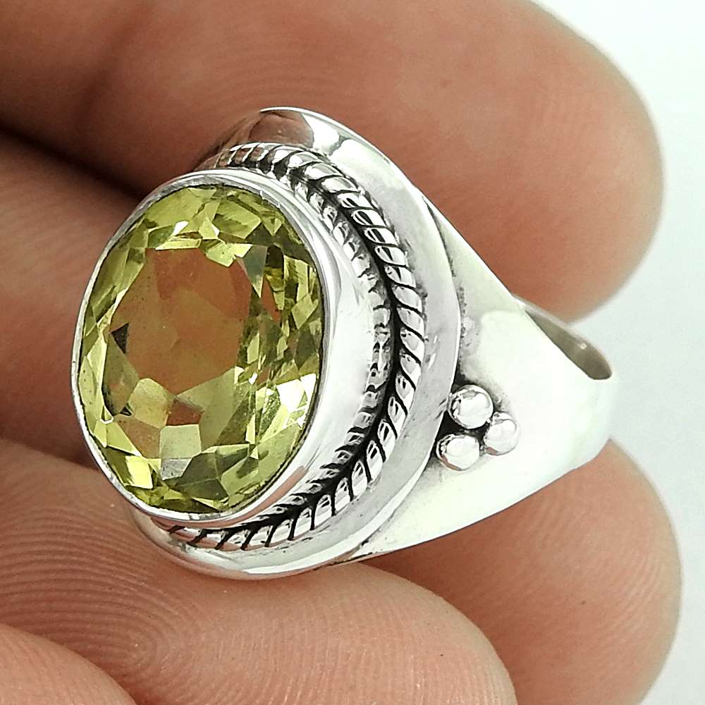 Woman Gift Natural Lemon Topaz Cocktail Tribal Ring Size 7 925 Silver B58