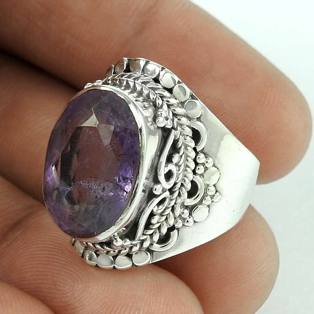 Natural Amethyst Gemstone Statement Ring Size 7.5 925 Silver For Girls A32