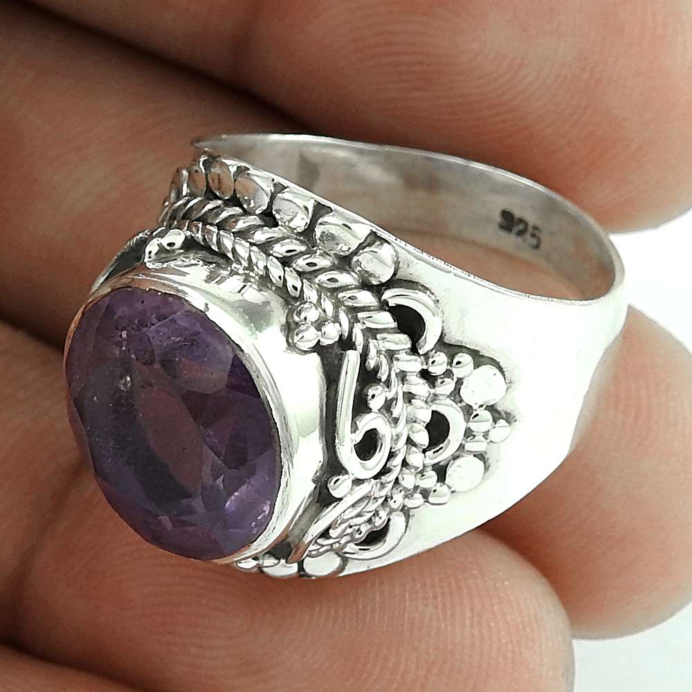 Woman Gift 925 Silver Natural Amethyst Cocktail Boho Ring Size 8.5 B32