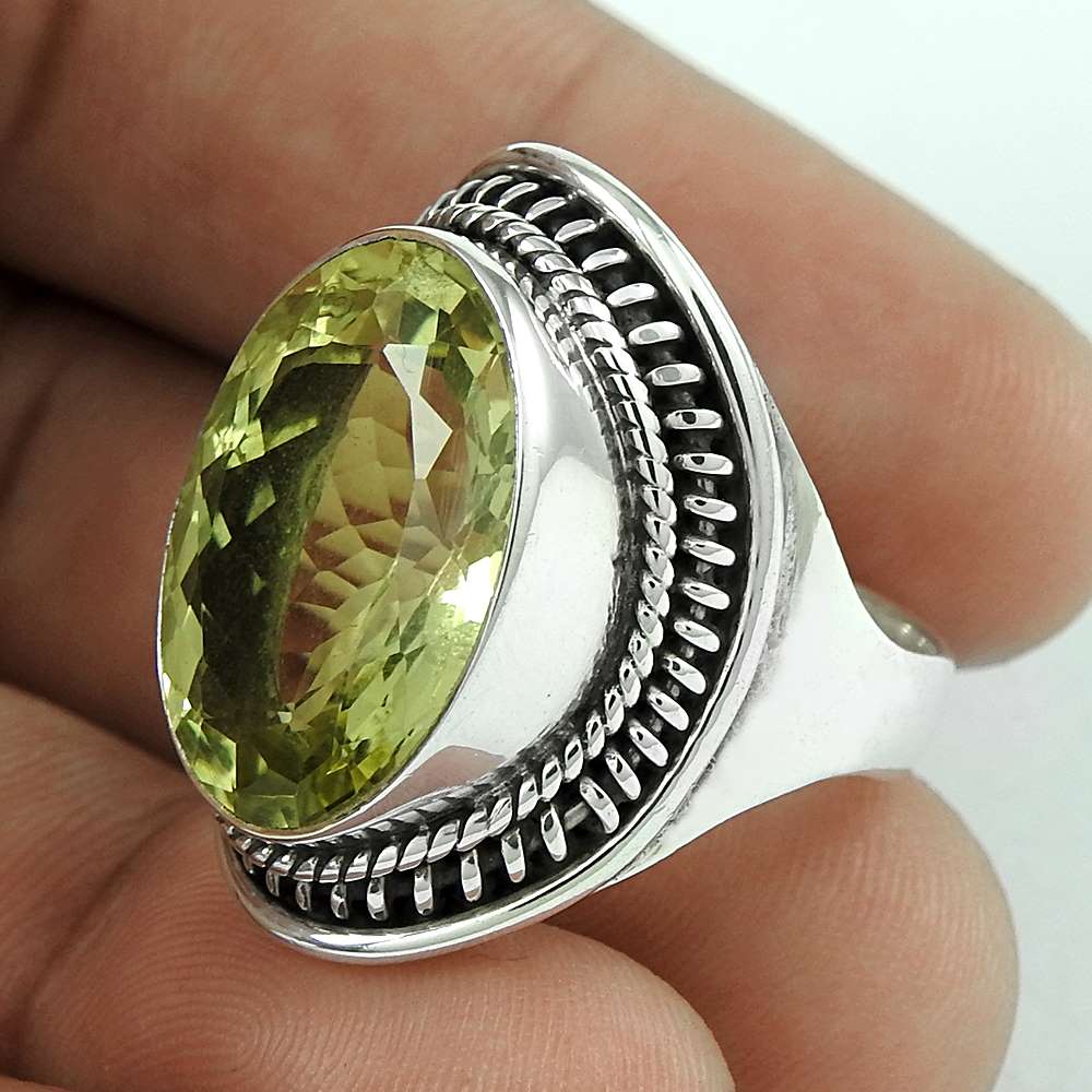 Woman Gift Natural Lemon Topaz Statement Boho Ring Size 7 925 Silver H32