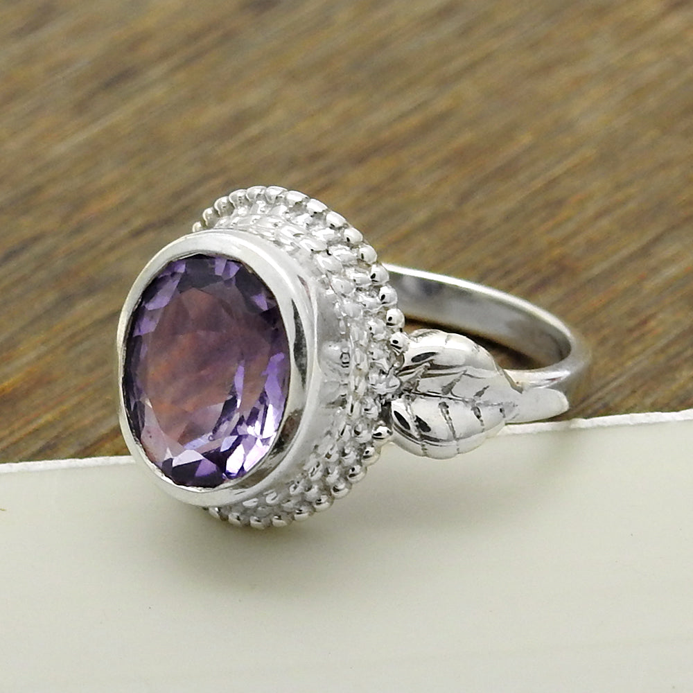 925 Sterling Fine Silver Jewelry Amethyst Gemstone Ring Size 5 N42