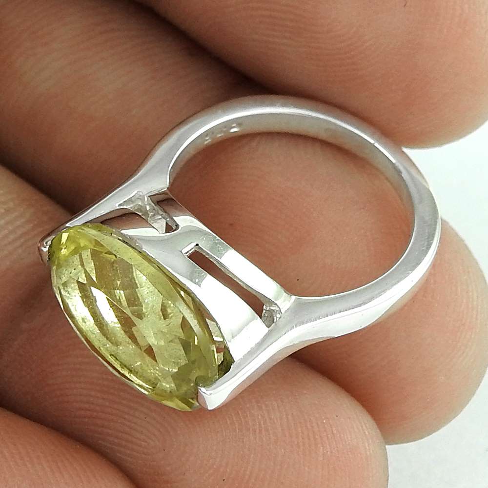 Woman Gift Lemon Topaz 925 Silver Solitaire Ethnic Ring Size 4.5 L58