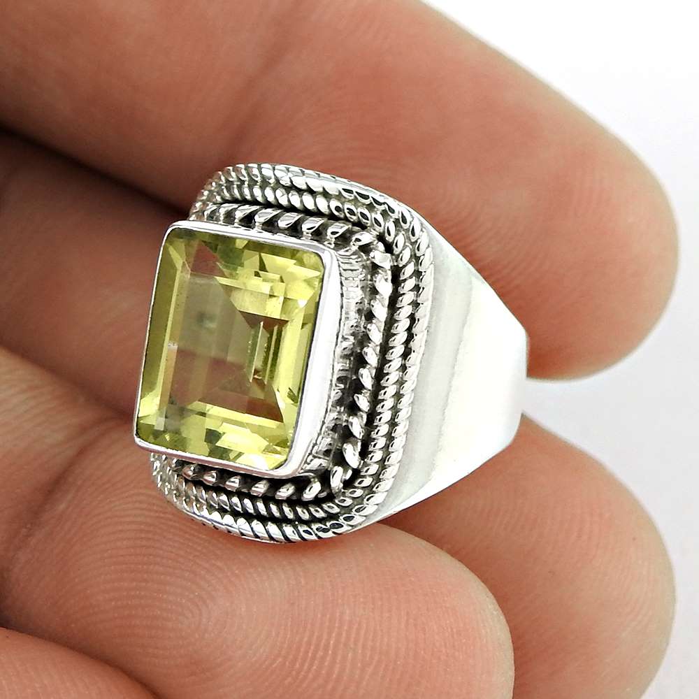 Woman Gift Natural Lemon Topaz Cocktail Tribal Ring Size 8 925 Silver O58