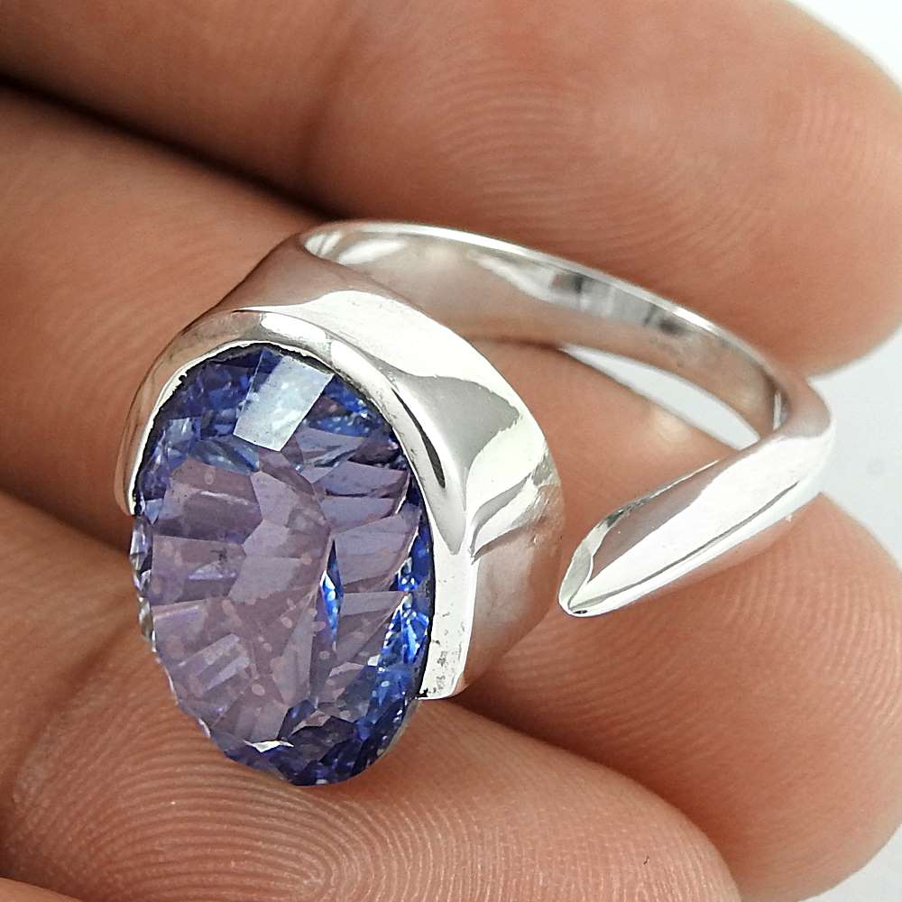 Natural Mystic Gemstone 925 Silver Solitaire Ring Size 7.5 Woman Gift H45