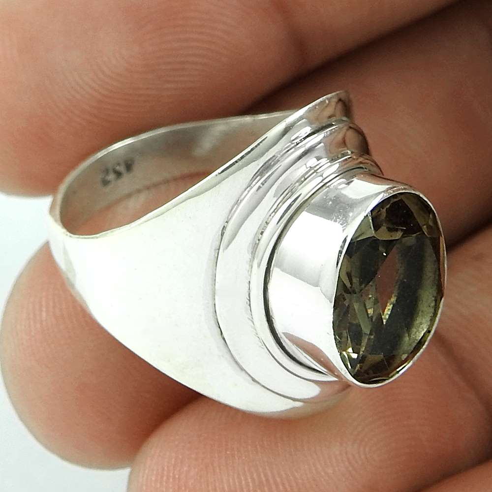 Woman Gift Smoky Quartz 925 Silver Statement Vintage Ring Size 6 F59