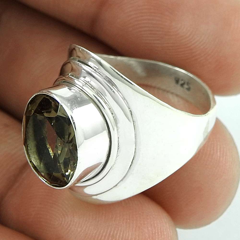 Woman Gift Natural Smoky Quartz Solitaire Ethnic Ring Size 8 925 Silver G59