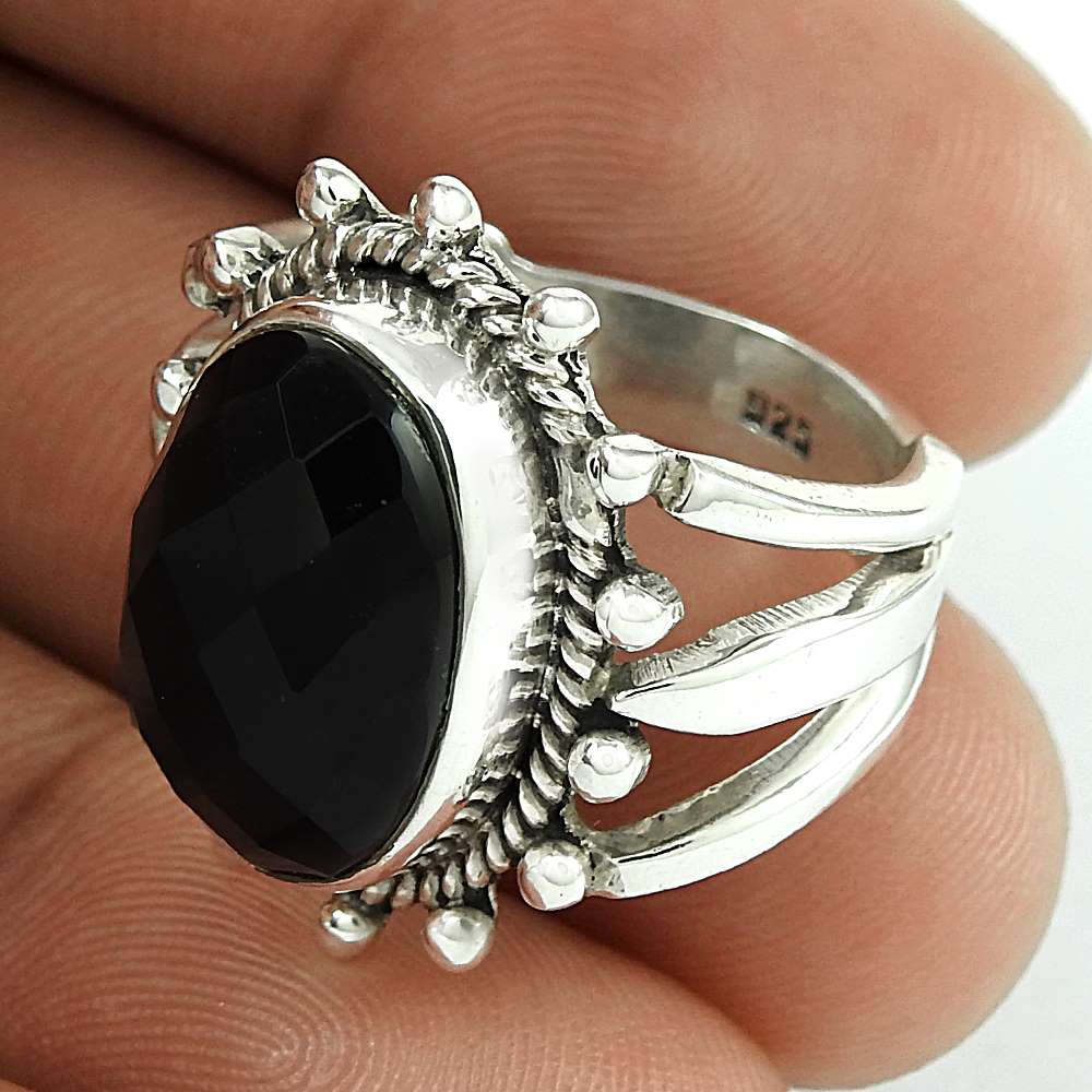 Woman Gift 925 Silver Natural Onyx Gemstone Cocktail Ring Size 6 W15