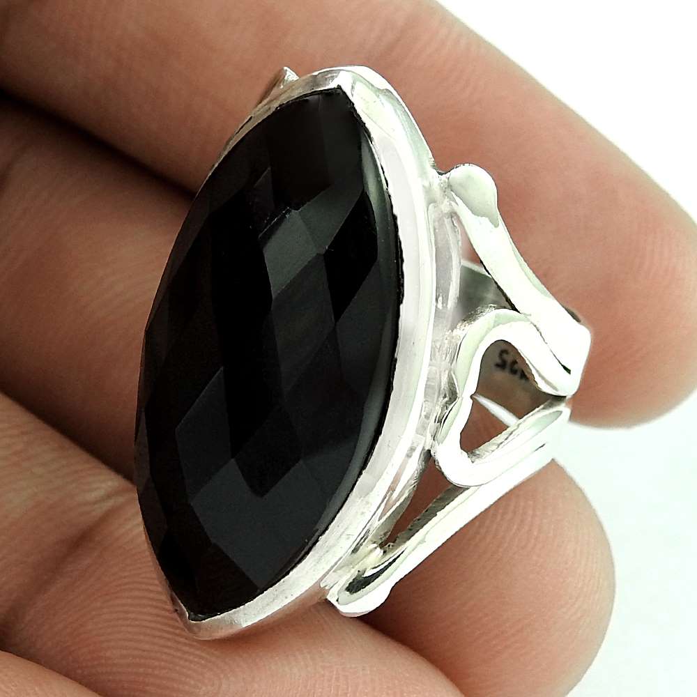 Woman Gift Natural Onyx Gemstone Statement Ring Size 6.5 925 Silver A36