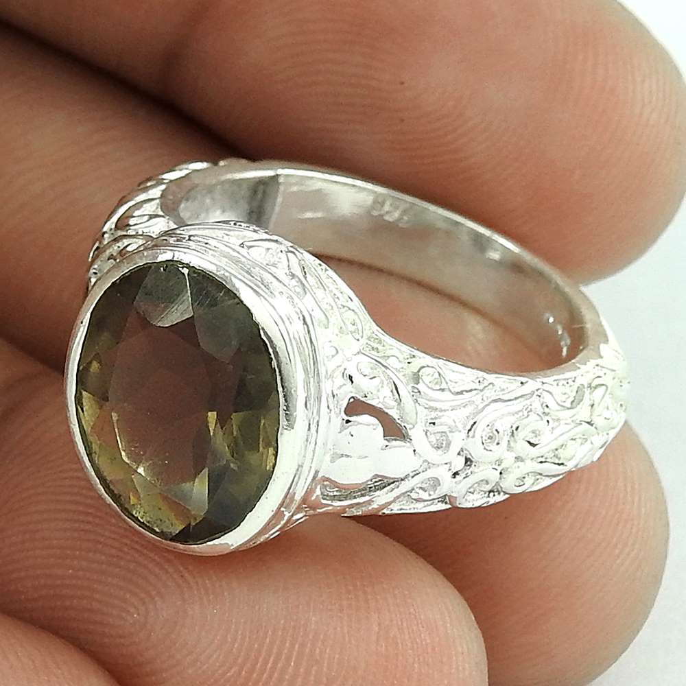 Woman Gift 925 Silver Natural Smoky Quartz Gemstone Cocktail Ring Size 8 A33