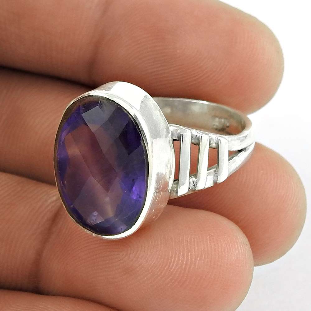 Natural Amethyst Gemstone Solitaire Boho Ring Size 8.5 925 Silver For Girls B33