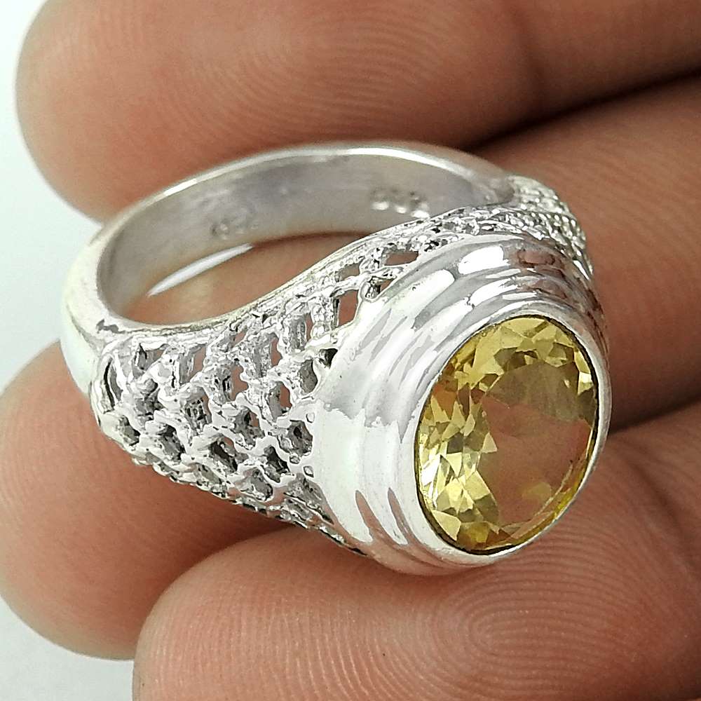 Woman Gift Natural Citrine Gemstone Ring Size 7 925 Sterling Silver H36