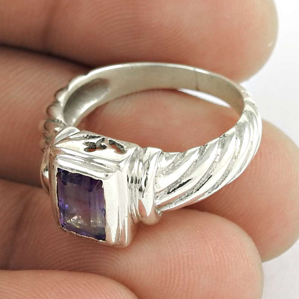 Woman Gift Amethyst Gemstone Solitaire Ethnic Ring Size 7.5 925 Silver T59